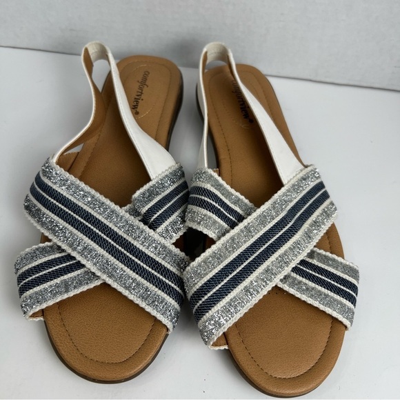 Comfortview Emma Sling BackCross Strap Blue Metallic Gold Womens Sandals Size:9w - Picture 4 of 11